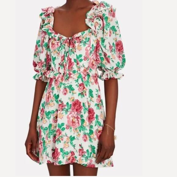 For Love & Lemons XS Imogen Floral Mini Dress | Ruffle Puff Sleeve, $210, NWOT - Picture 3 of 12